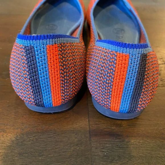 Rothy’s The Point Flat Shoes Orange Blue Striped Women's Size 5 - Picture 11 of 16